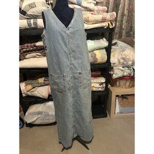 Vintage 1990s Medium Wash Denim Overall Pinafore Maxi Dress Size Large